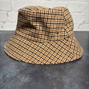 Lauren Ralph Lauren Tan Neutral Houndstooth Bucket Hat Preppy Classic